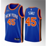 Men New Yok Knicks #45 Jericho Sims Blue 2023 24 City Edition Stitched Basketball Jersey