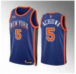 Men New Yok Knicks #5 Precious Achiuwa Blue 2023 24 City Edition Stitched Basketball Jersey