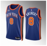 Men New Yok Knicks #8 OG Anunoby Blue 2023 24 City Edition Stitched Basketball Jersey