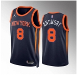 Men New Yok Knicks #8 OG Anunoby Navy Statement Edition Stitched Basketball Jersey