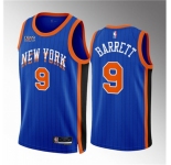 Men New Yok Knicks #9 RJ Barrett Blue 2023 24 City Edition Stitched Basketball Jersey