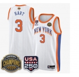 Men's New Yok Knicks   #3 Josh Hart White Stripes 2026 Finals Patch &USA 250 Patch Stitched Basketball Jersey