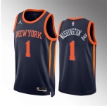 Men's New Yok Knicks #1 Duane Washington Jr Navy Statement Edition Stitched Basketball Jersey