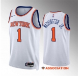 Men's New Yok Knicks #1 Duane Washington Jr White Association Edition Stitched Basketball Jersey