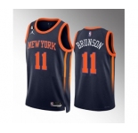 Men's New Yok Knicks #11 Jalen Brunson Navy Statement Edition With NO.6 Patch Stitched