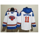 Men's New Yok Knicks #11 Jalen Brunson White Lace-Up Pullover Hoodie