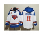 Men's New Yok Knicks #11 Jalen Brunson White Lace-Up Pullover Hoodie
