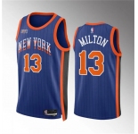 Men's New Yok Knicks #13 Shake Milton Blue 2023-24 City Edition Stitched Basketball Jersey