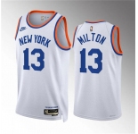 Men's New Yok Knicks #13 Shake Milton White 2021-22 City Edition Stitched Basketball Jersey