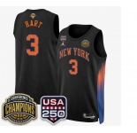 Men's New Yok Knicks  #3 Josh Hart Black 2026 Finals Patch &USA 250 Patch Stitched Basketball Jersey