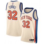 Men's New Yok Knicks #32 Karl-Anthony Towns Cream 2025-26 City Edition Swingman Stitched Basketball Jersey