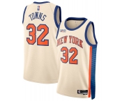 Men's New Yok Knicks #32 Karl-Anthony Towns Cream 2025-26 City Edition Swingman Stitched Basketball Jersey
