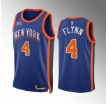 Men's New Yok Knicks #4 Malachi Flynn Blue 2023-24 City Edition Stitched Basketball Jersey