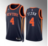 Men's New Yok Knicks #4 Malachi Flynn Navy Statement Edition Stitched Basketball Jersey