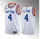 Men's New Yok Knicks #4 Malachi Flynn White 2021-22 City Edition Stitched Basketball Jersey