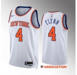 Men's New Yok Knicks #4 Malachi Flynn White Association Edition Stitched Basketball Jersey