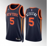 Men's New Yok Knicks #5 Precious Achiuwa Navy Statement Edition Stitched Basketball Jersey