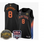 Men's New Yok Knicks #8 OG Anunoby  Black 2026 Finals Patch &USA 250 Patch Stitched Basketball Jersey