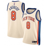 Men's New Yok Knicks #8 OG Anunoby Cream 2025-26 City Edition Swingman Stitched Basketball Jersey