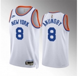 Men's New Yok Knicks #8 OG Anunoby White 2021-22 City Edition Stitched Basketball Jersey