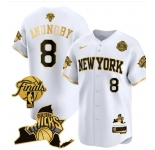 Men's New Yok Knicks #8 OG Anunoby White Gold 2026 Finals Patch & EASTERN Patch Stitched Basketball Jersey