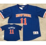 Men's New York Knicks #11 Jalen Brunson Blue Short-Sleeved Swingman Stitched Throwback Jersey