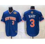 Men's New York Knicks #3 Josh Hart Royal 2026 Finals & Eastern Conference Champions Patch Stitched Baseball Jersey