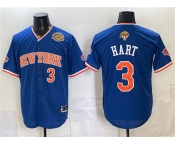 Men's New York Knicks #3 Josh Hart Royal 2026 Finals & Eastern Conference Champions Patch Stitched Baseball Jersey