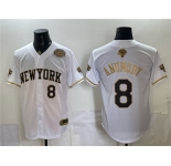 Men's New York Knicks #8 OG Anunoby White Gold 2026 Finals & Eastern Conference Champions Patch Stitched Baseball Jersey