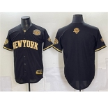 Men's New York Knicks Blank Black Gold 2026 Finals & Eastern Conference Champions Patch Stitched Baseball Jersey