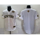 Men's New York Knicks Blank White Gold 2026 Finals & Eastern Conference Champions Patch Stitched Baseball Jersey