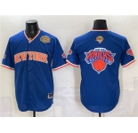 Men's New York Knicks Team Big Logo Royal 2026 Finals & Eastern Conference Champions Patch Stitched Baseball Jersey