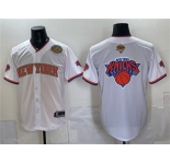 Men's New York Knicks Team Big Logo White 2026 Finals & Eastern Conference Champions Patch Stitched Baseball Jersey