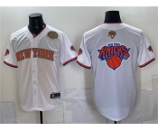 Men's New York Knicks Team Big Logo White 2026 Finals & Eastern Conference Champions Patch Stitched Baseball Jersey