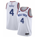 New Yok Knicks #4 Derrick Rose White 2021-2022 City Edition Stitched Jersey