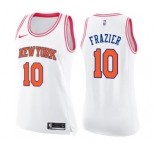 Women's Nike New York Knicks #10 Walt Frazier Swingman White Pink Fashion NBA Jersey