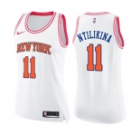 Women's Nike New York Knicks #11 Frank Ntilikina Swingman White Pink Fashion NBA Jersey