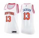 Women's Nike New York Knicks #13 Mark Jackson Swingman White Pink Fashion NBA Jersey