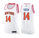 Women's Nike New York Knicks #14 Allonzo Trier Swingman White Pink Fashion NBA Jersey