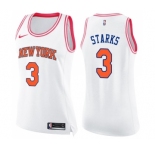 Women's Nike New York Knicks #3 John Starks Swingman White Pink Fashion NBA Jersey