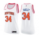 Women's Nike New York Knicks #34 Charles Oakley Swingman White Pink Fashion NBA Jersey