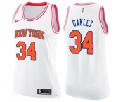 Women's Nike New York Knicks #34 Charles Oakley Swingman White Pink Fashion NBA Jersey