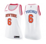 Women's Nike New York Knicks #6 Kristaps Porzingis Swingman White Pink Fashion NBA Jersey