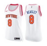 Women's Nike New York Knicks #8 Michael Beasley Swingman White Pink Fashion NBA Jersey