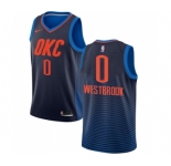 Men's Nike Oklahoma City Thunder #0 Russell Westbrook Authentic Navy Blue NBA Jersey Statement Edition