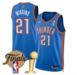 Men's Oklahoma City Thunder #21 Aaron Wiggins Blue 2025 Finals Patch And Finals Champions Patch Icon Edition Stitched Basketball Jersey