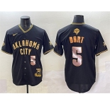 Men's Oklahoma City Thunder #5 Luguentz Dort Black Gold 2025 Finals Vapor Stitched Baseball Jersey