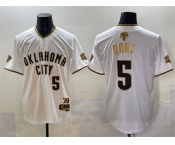 Men's Oklahoma City Thunder #5 Luguentz Dort White Gold 2025 Finals Vapor Stitched Baseball Jersey