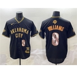 Men's Oklahoma City Thunder #8 Jalen Williams Black Gold 2025 Finals Vapor Stitched Baseball Jersey