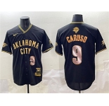 Men's Oklahoma City Thunder #9 Alex Caruso Black Gold 2025 Finals Vapor Stitched Baseball Jersey
